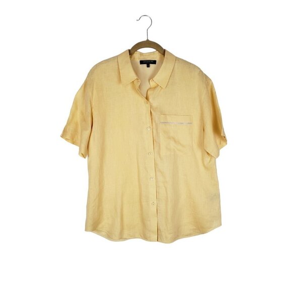Lafayette 148 Sublime Justice Top Yellow Linen Button Up Boxy Shirt Size Large - Picture 1 of 8